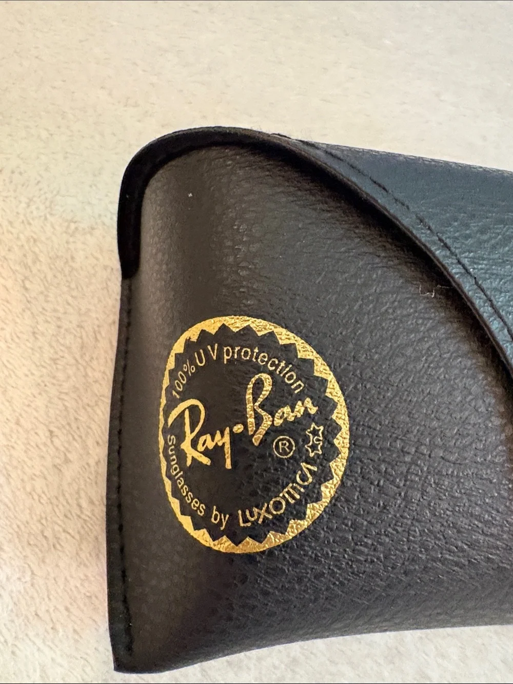 Ray-Ban Black Sunglasses Case with Gold Logo and Gray Microfiber Cloth — EMPTY